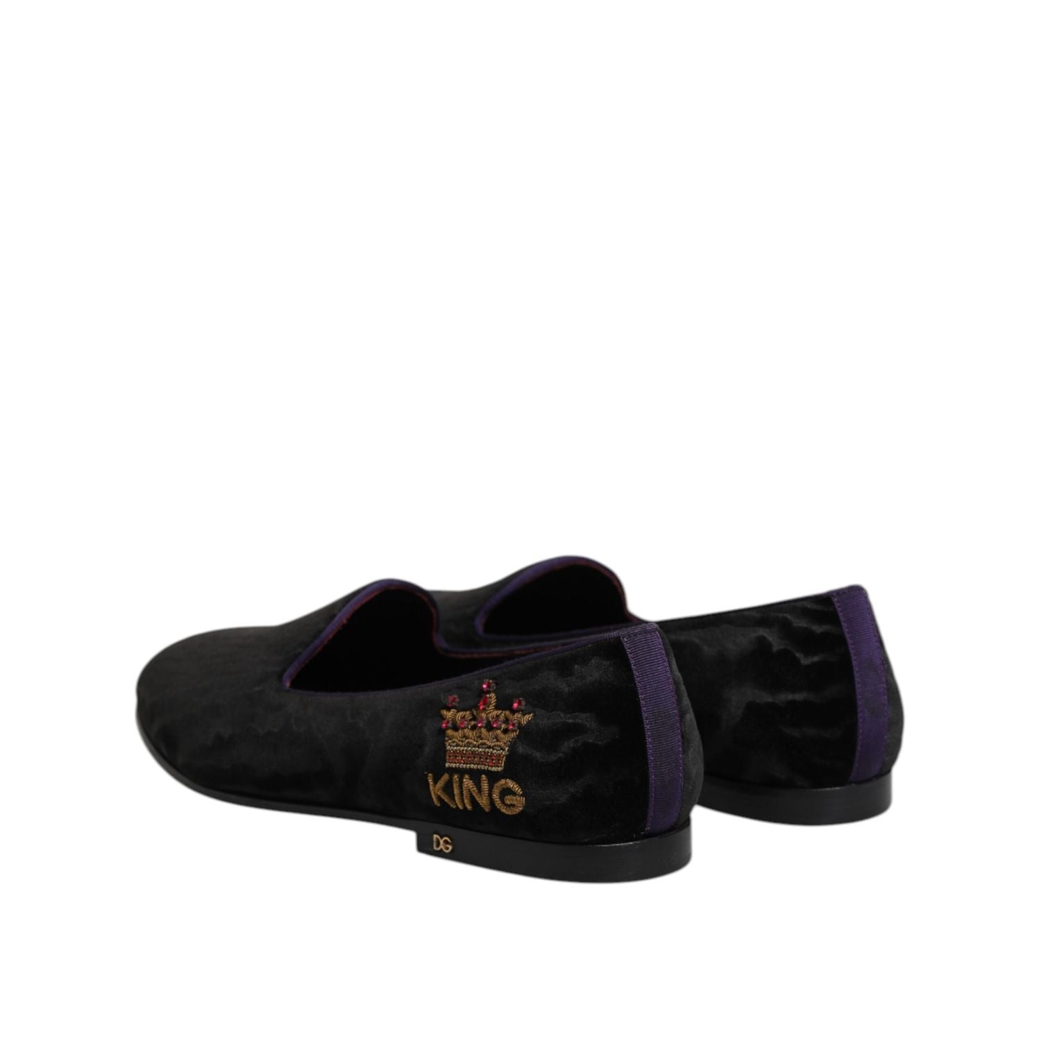 Dolce & Gabbana Black DG Crown Embroidery Loafers Slip On Shoes
