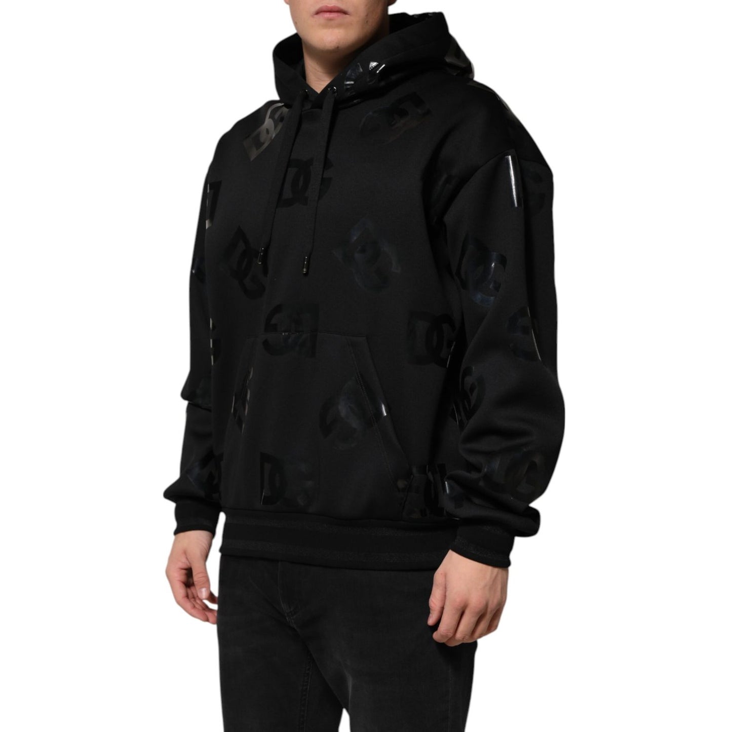 Dolce & Gabbana Black DG Logo Hoodie Metallic Print Sweater Dolce & Gabbana