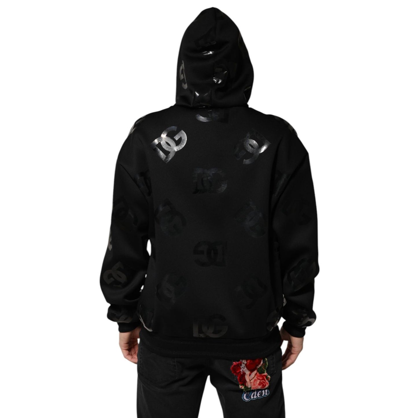 Dolce & Gabbana Black DG Logo Hoodie Metallic Print Sweater Dolce & Gabbana