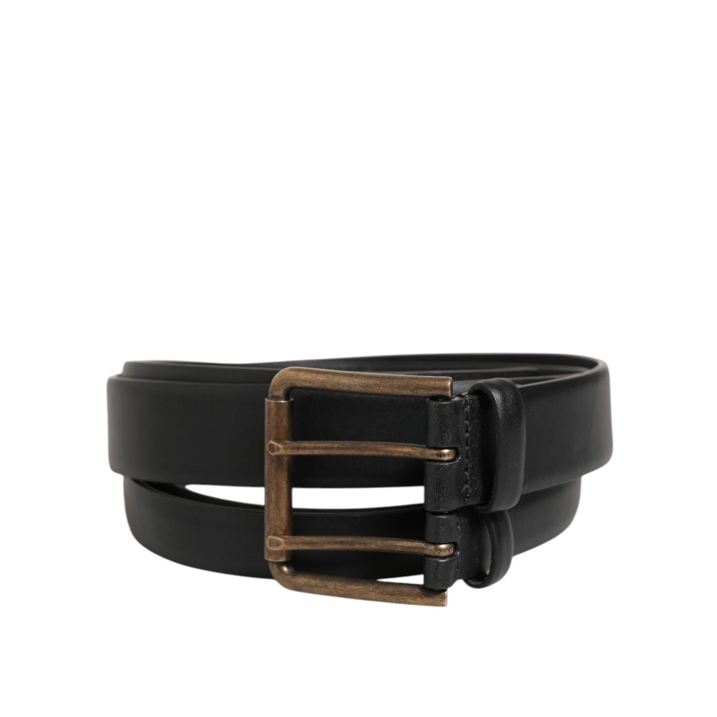 Dolce & Gabbana Black Double Strap Leather Brass Buckle Belt Dolce & Gabbana