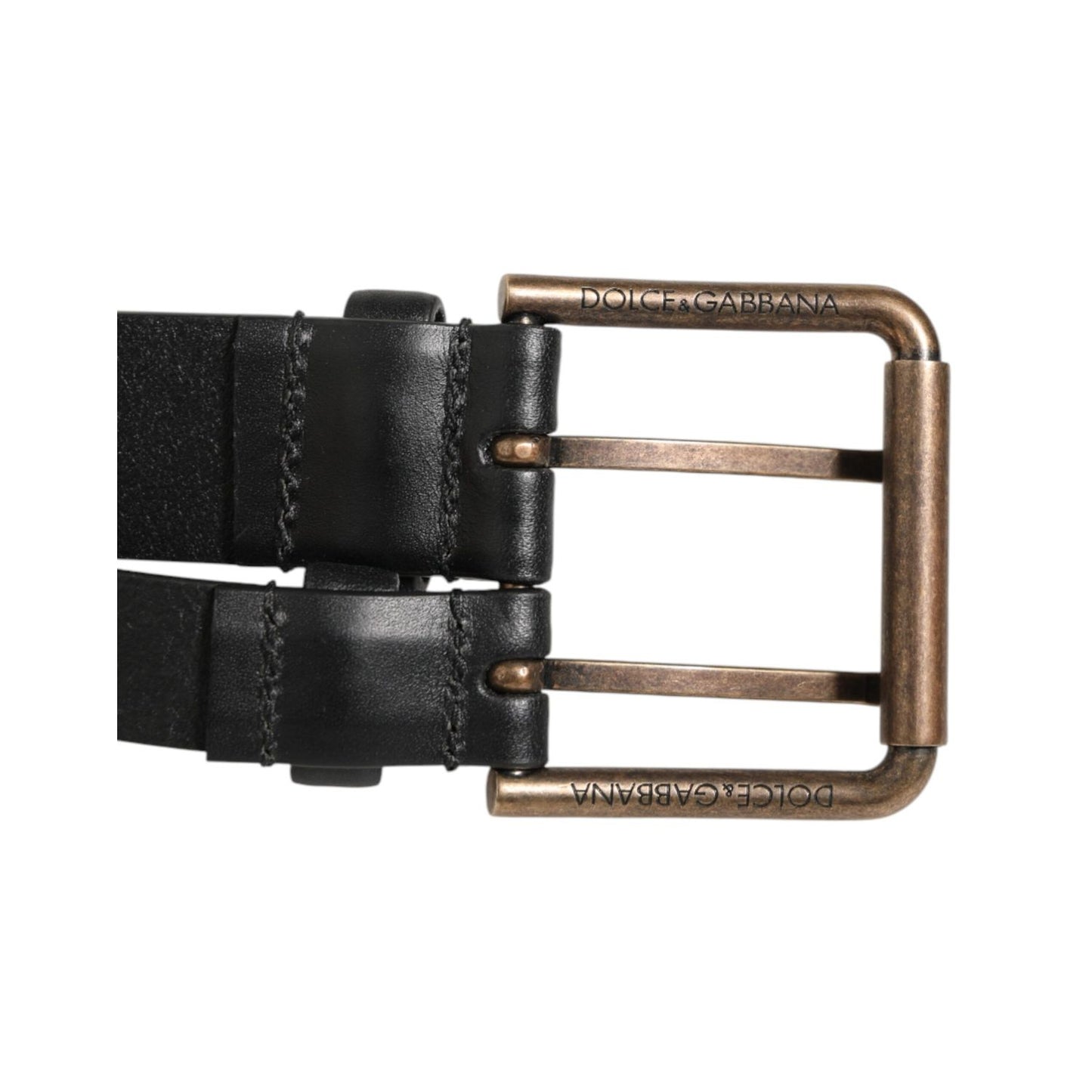 Dolce & Gabbana Black Double Strap Leather Brass Buckle Belt Dolce & Gabbana
