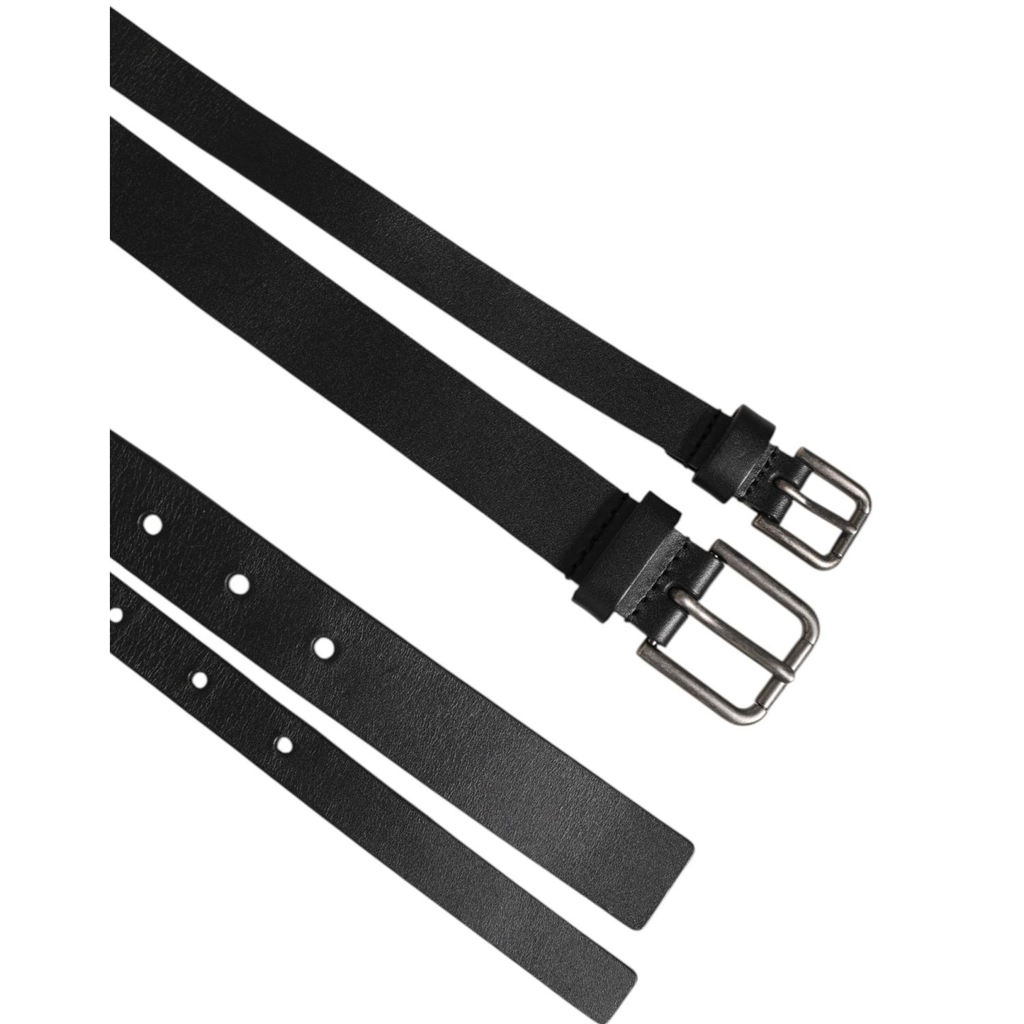 Dolce & Gabbana Black Double Strap Leather Buckle Men Belt Dolce & Gabbana