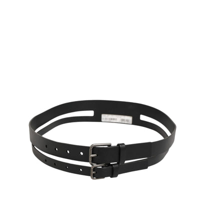 Dolce & Gabbana Black Double Strap Leather Buckle Men Belt Dolce & Gabbana