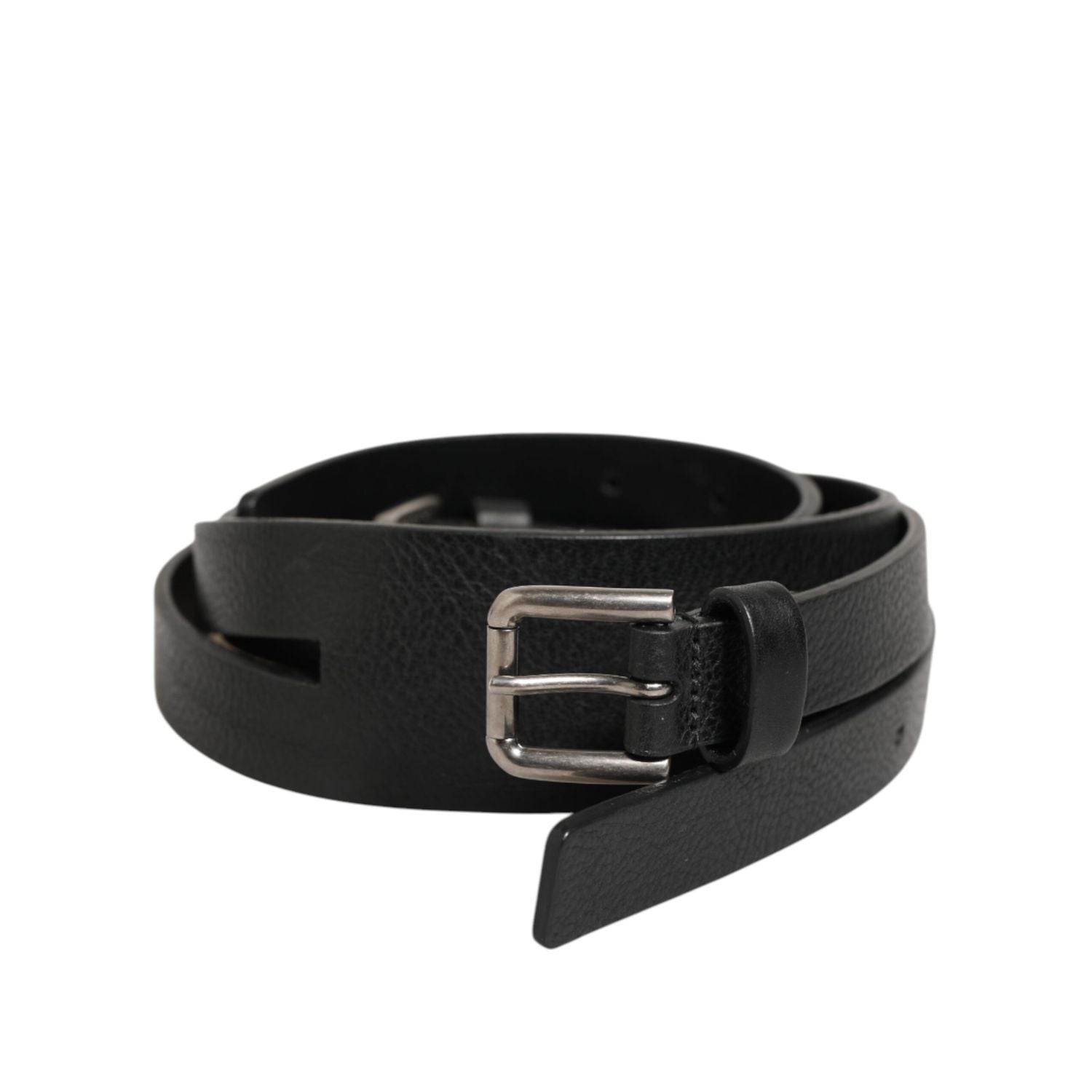 Dolce & Gabbana Black Double Strap Leather Gold Buckle Belt