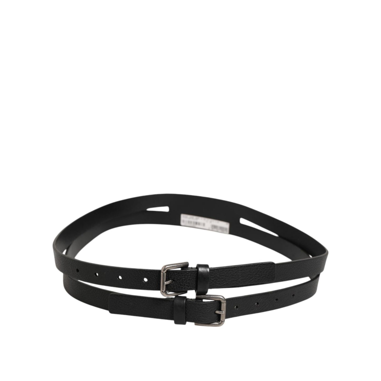 Dolce & Gabbana Black Double Strap Leather Gold Buckle Belt Dolce & Gabbana