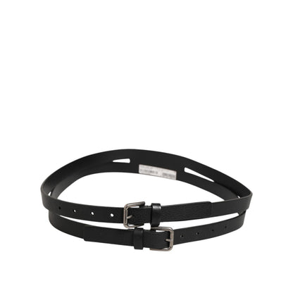 Dolce & Gabbana Black Double Strap Leather Gold Buckle Belt Dolce & Gabbana