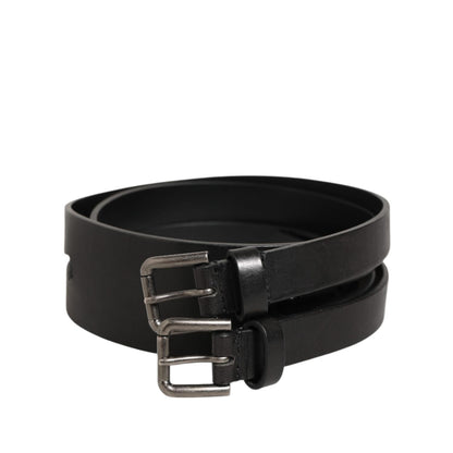 Dolce & Gabbana Black Double Strap Leather Silver Buckle Belt Dolce & Gabbana