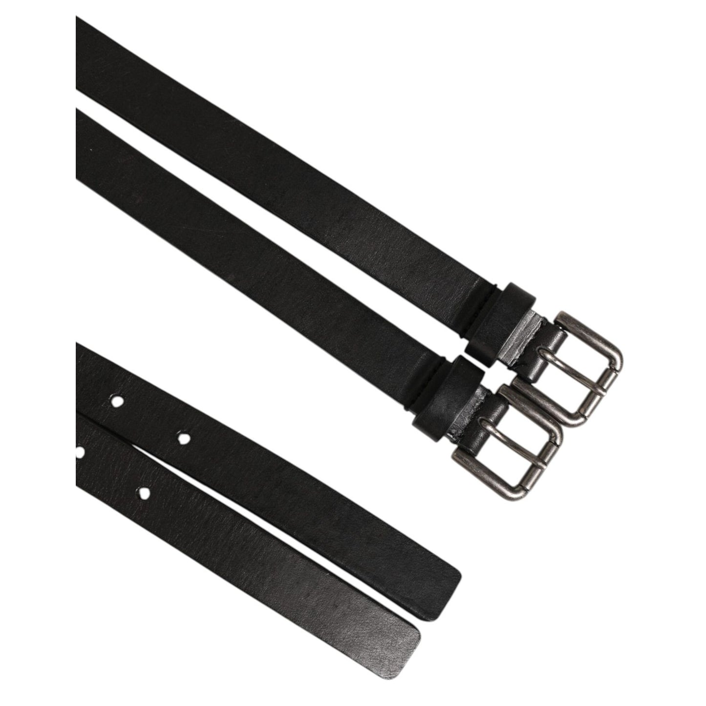 Dolce & Gabbana Black Double Strap Leather Silver Buckle Belt Dolce & Gabbana