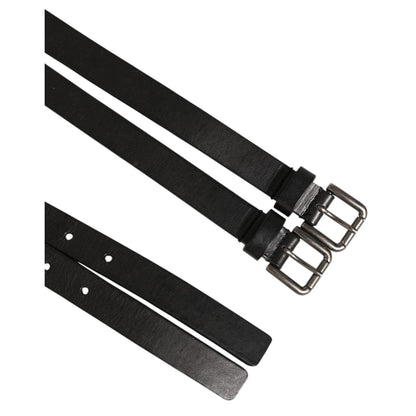 Dolce & Gabbana Black Double Strap Leather Silver Buckle Belt Dolce & Gabbana