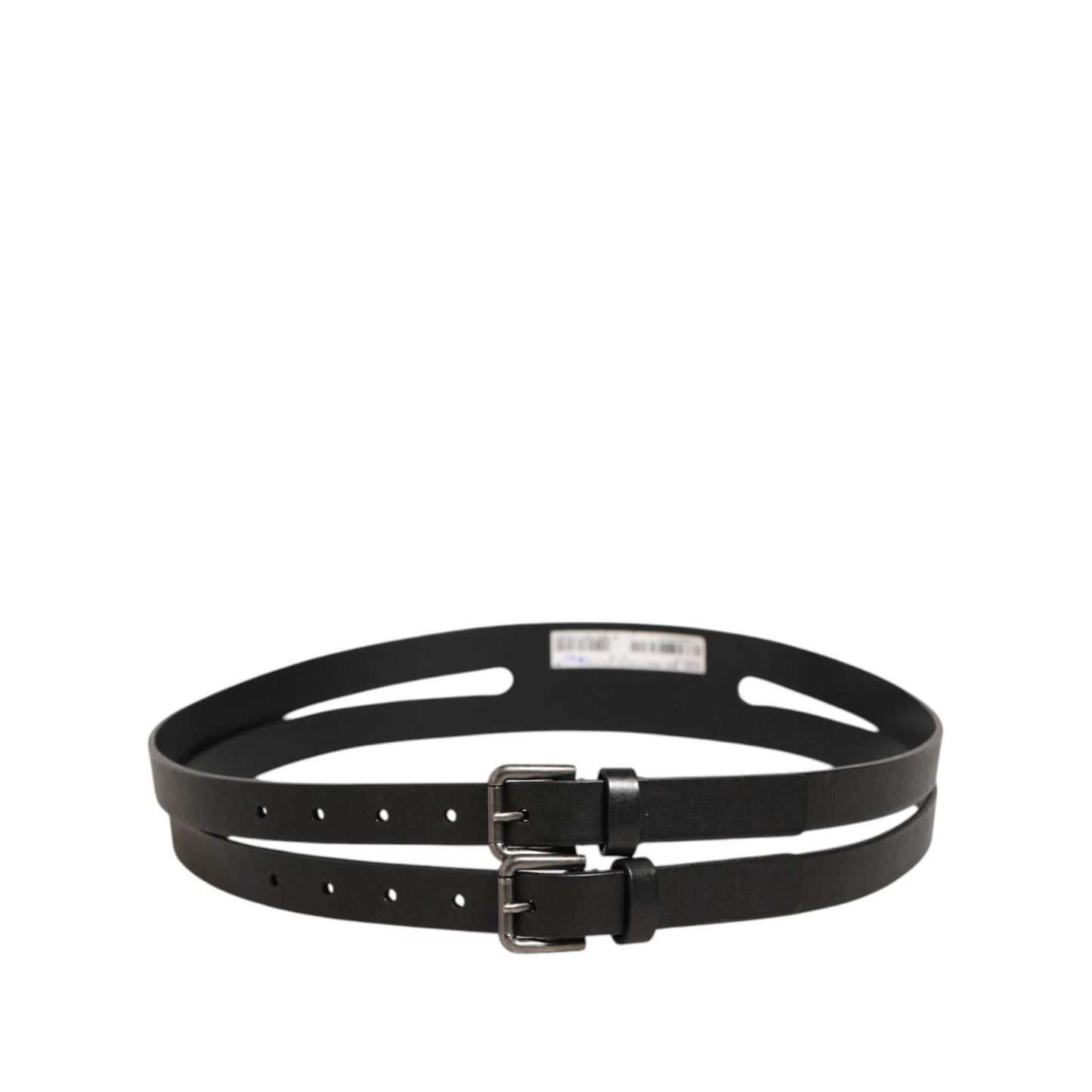Dolce & Gabbana Black Double Strap Leather Silver Buckle Belt Dolce & Gabbana