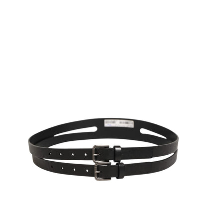 Dolce & Gabbana Black Double Strap Leather Silver Buckle Belt Dolce & Gabbana