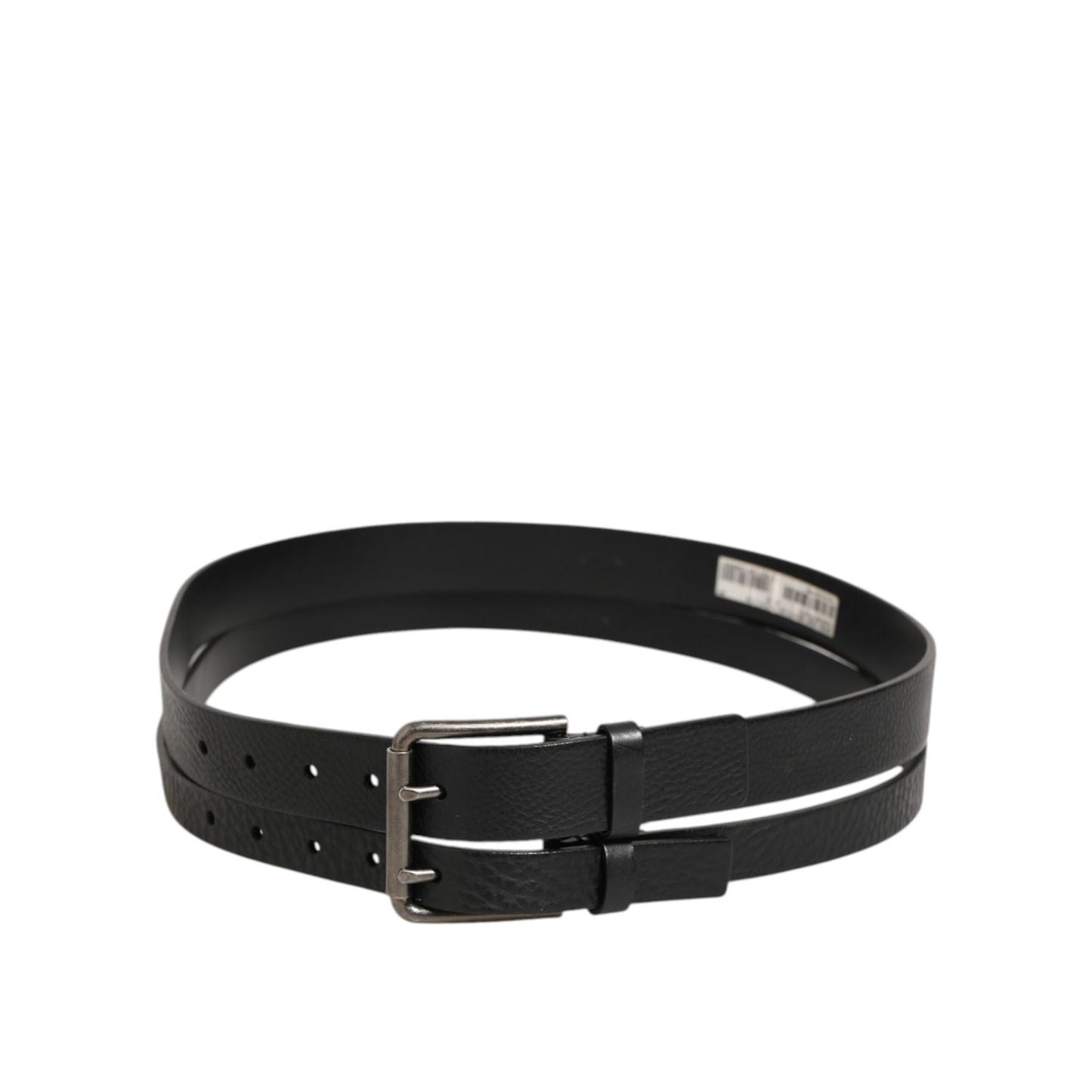Dolce & Gabbana Black Double Strap Leather Silver Buckle Belt
