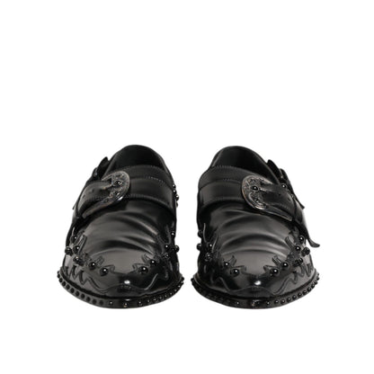 Dolce & Gabbana Black Embellished Dress Monk Strap Shoes Dolce & Gabbana