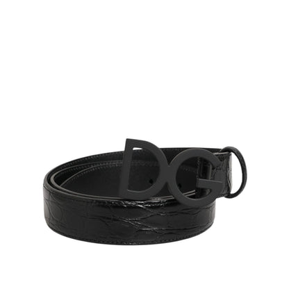 Dolce & Gabbana Black Exotic Leather Metal Logo Buckle Belt Dolce & Gabbana