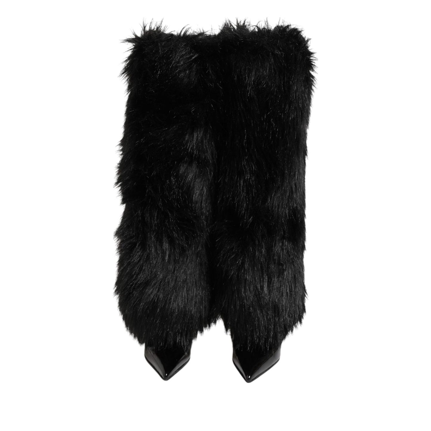 Dolce & Gabbana Black Faux Fur Pointed Knee High Stiletto Boots Shoes Dolce & Gabbana