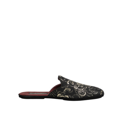 Dolce & Gabbana Black Floral Jacquard Slides Slippers Shoes Dolce & Gabbana
