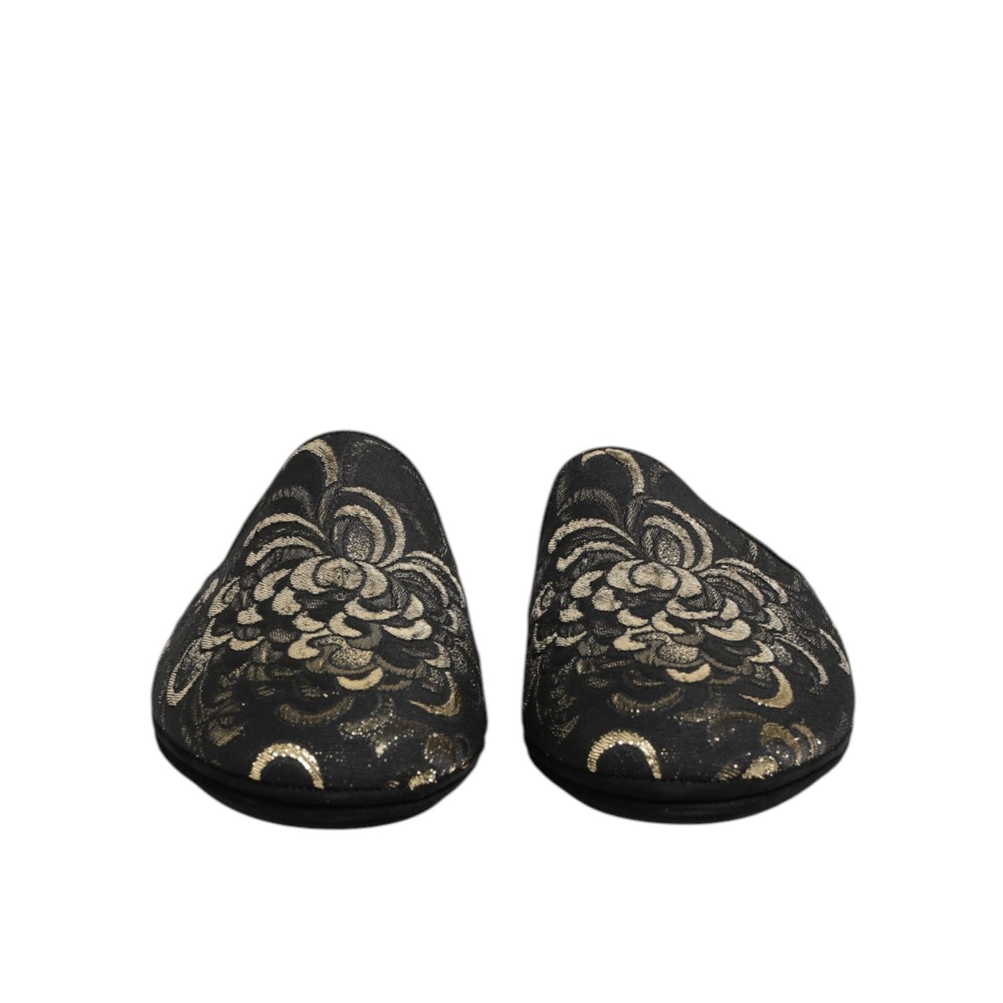 Dolce & Gabbana Black Floral Jacquard Slides Slippers Shoes Dolce & Gabbana