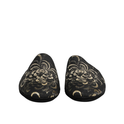 Dolce & Gabbana Black Floral Jacquard Slides Slippers Shoes Dolce & Gabbana