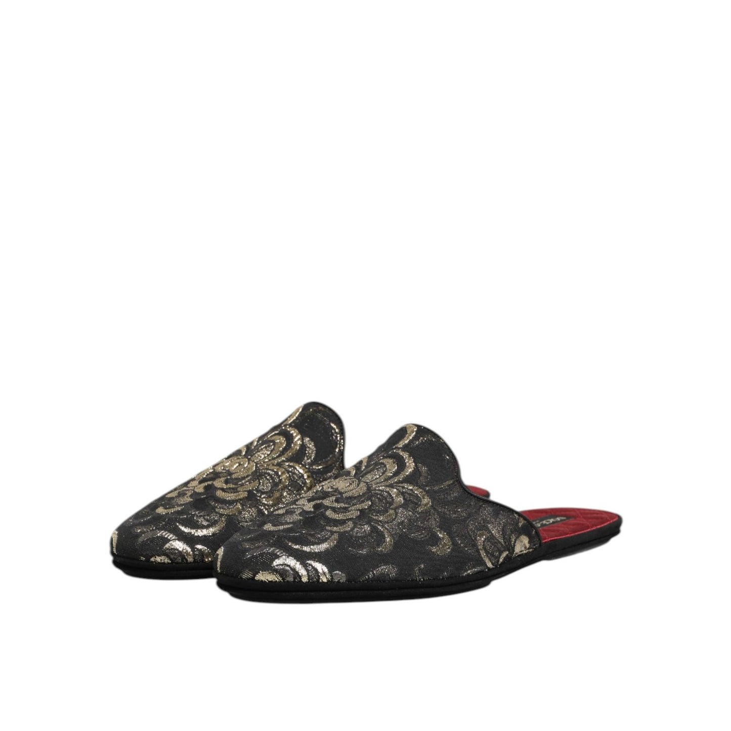 Dolce & Gabbana Black Floral Jacquard Slides Slippers Shoes Dolce & Gabbana