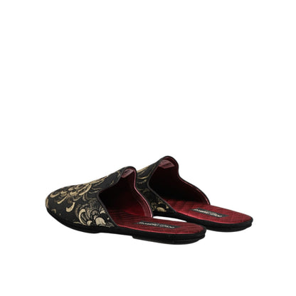 Dolce & Gabbana Black Floral Jacquard Slides Slippers Shoes Dolce & Gabbana