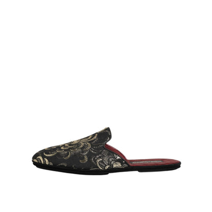 Dolce & Gabbana Black Floral Jacquard Slides Slippers Shoes Dolce & Gabbana