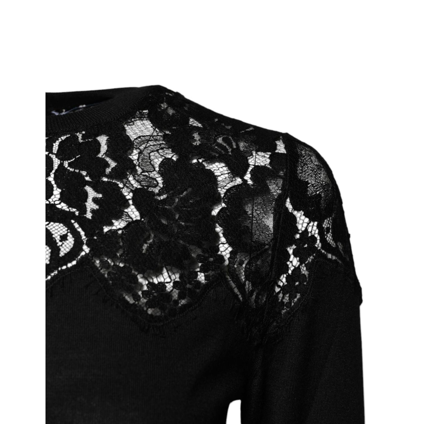 Dolce & Gabbana Black Floral Lace Long Sleeves Blouse Top Dolce & Gabbana