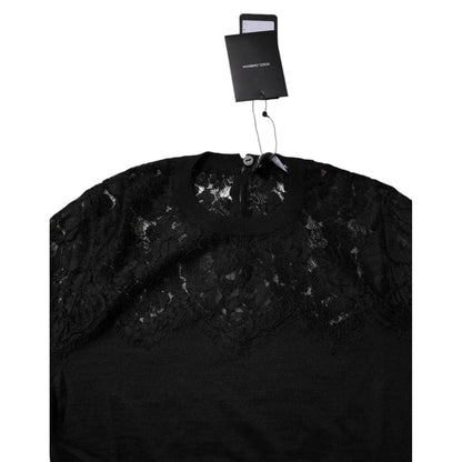 Dolce & Gabbana Black Floral Lace Long Sleeves Blouse Top Dolce & Gabbana