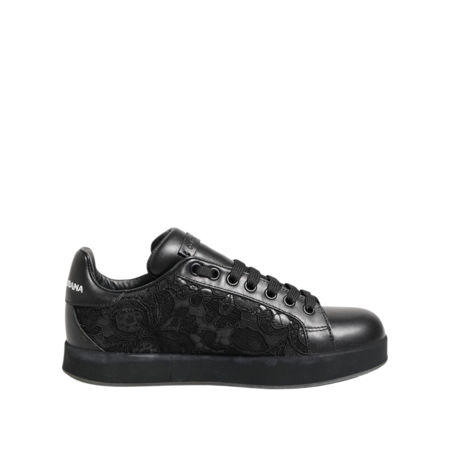 Dolce & Gabbana Black Floral Lace Low Top Sneakers Shoes Dolce & Gabbana
