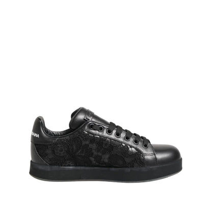 Dolce & Gabbana Black Floral Lace Low Top Sneakers Shoes Dolce & Gabbana