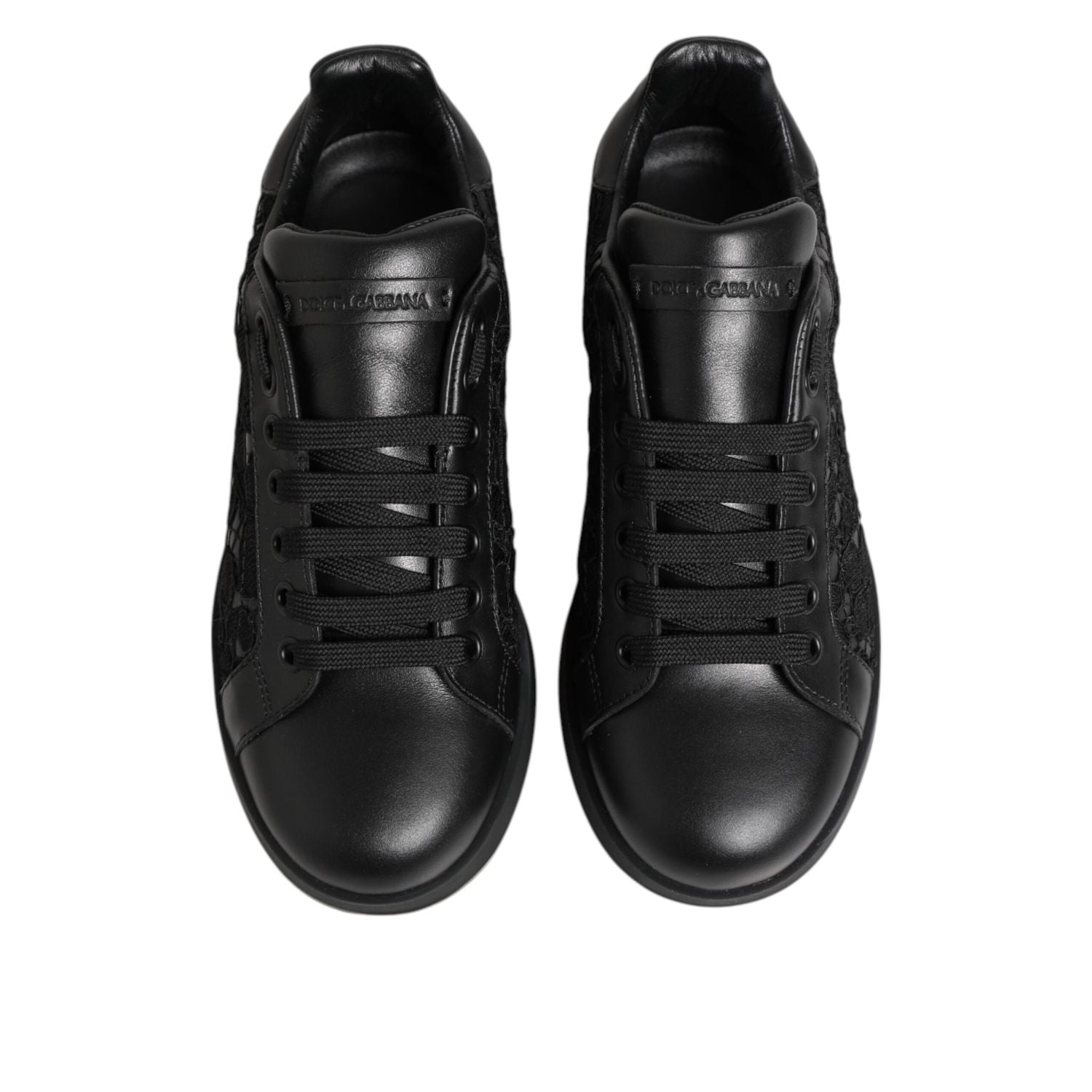 Dolce & Gabbana Black Floral Lace Low Top Sneakers Shoes