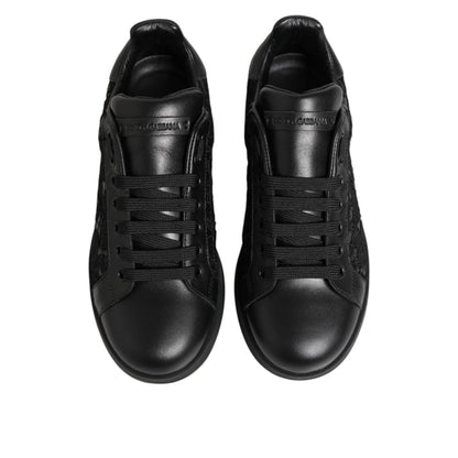Dolce & Gabbana Black Floral Lace Low Top Sneakers Shoes Dolce & Gabbana