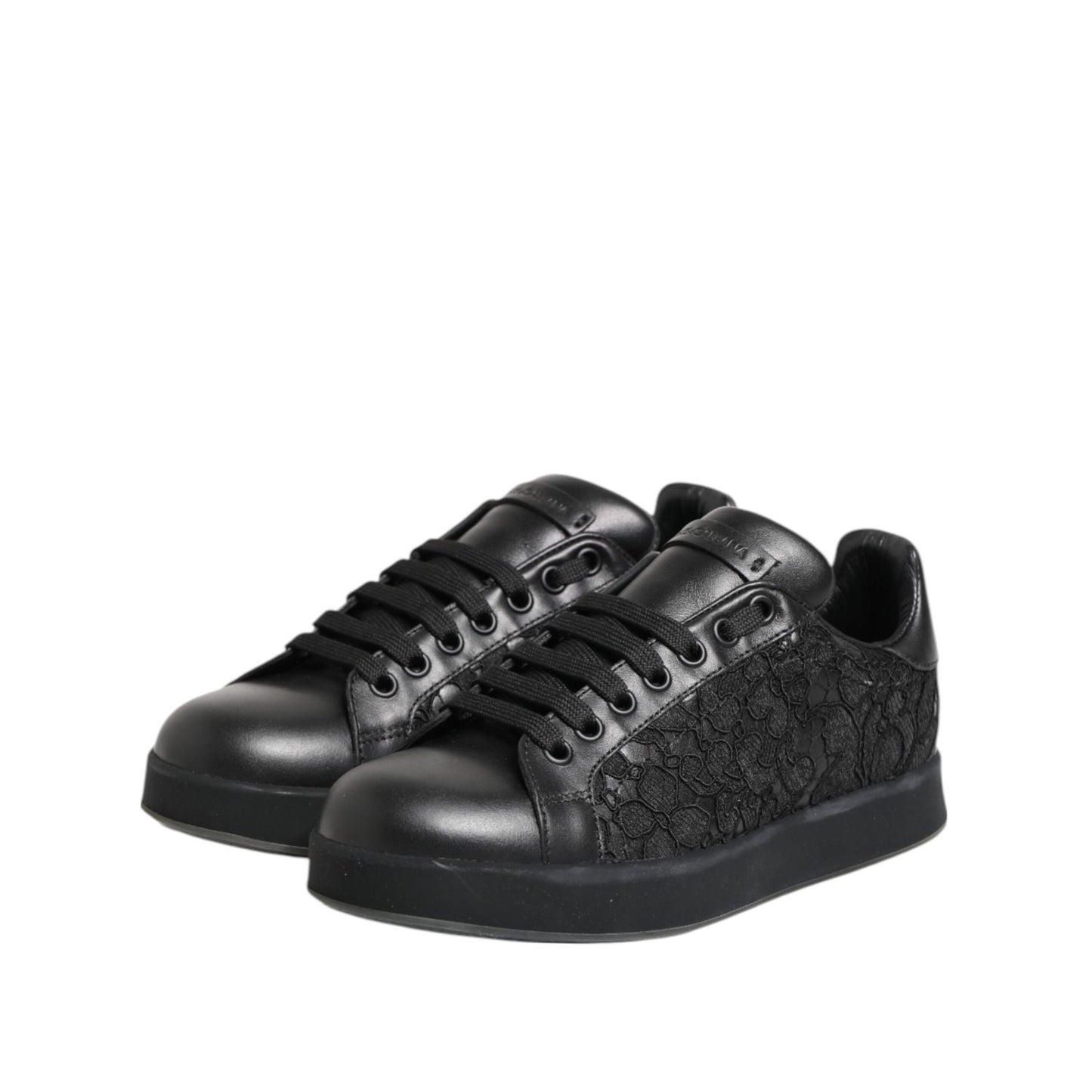 Dolce & Gabbana Black Floral Lace Low Top Sneakers Shoes Dolce & Gabbana