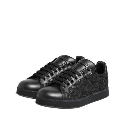 Dolce & Gabbana Black Floral Lace Low Top Sneakers Shoes Dolce & Gabbana