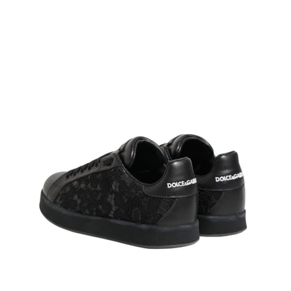 Dolce & Gabbana Black Floral Lace Low Top Sneakers Shoes Dolce & Gabbana