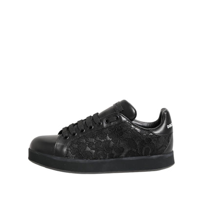 Dolce & Gabbana Black Floral Lace Low Top Sneakers Shoes Dolce & Gabbana