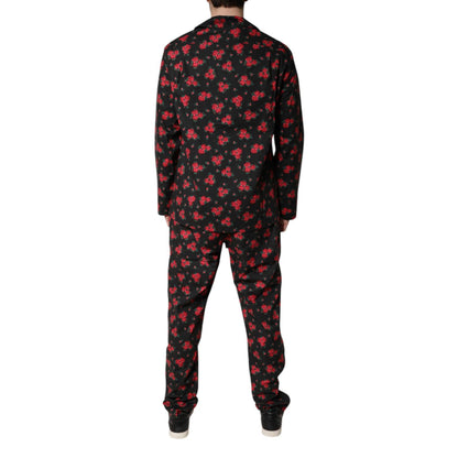 Dolce & Gabbana Black Floral Print Cotton Men Pajama Set Sleepwear Dolce & Gabbana