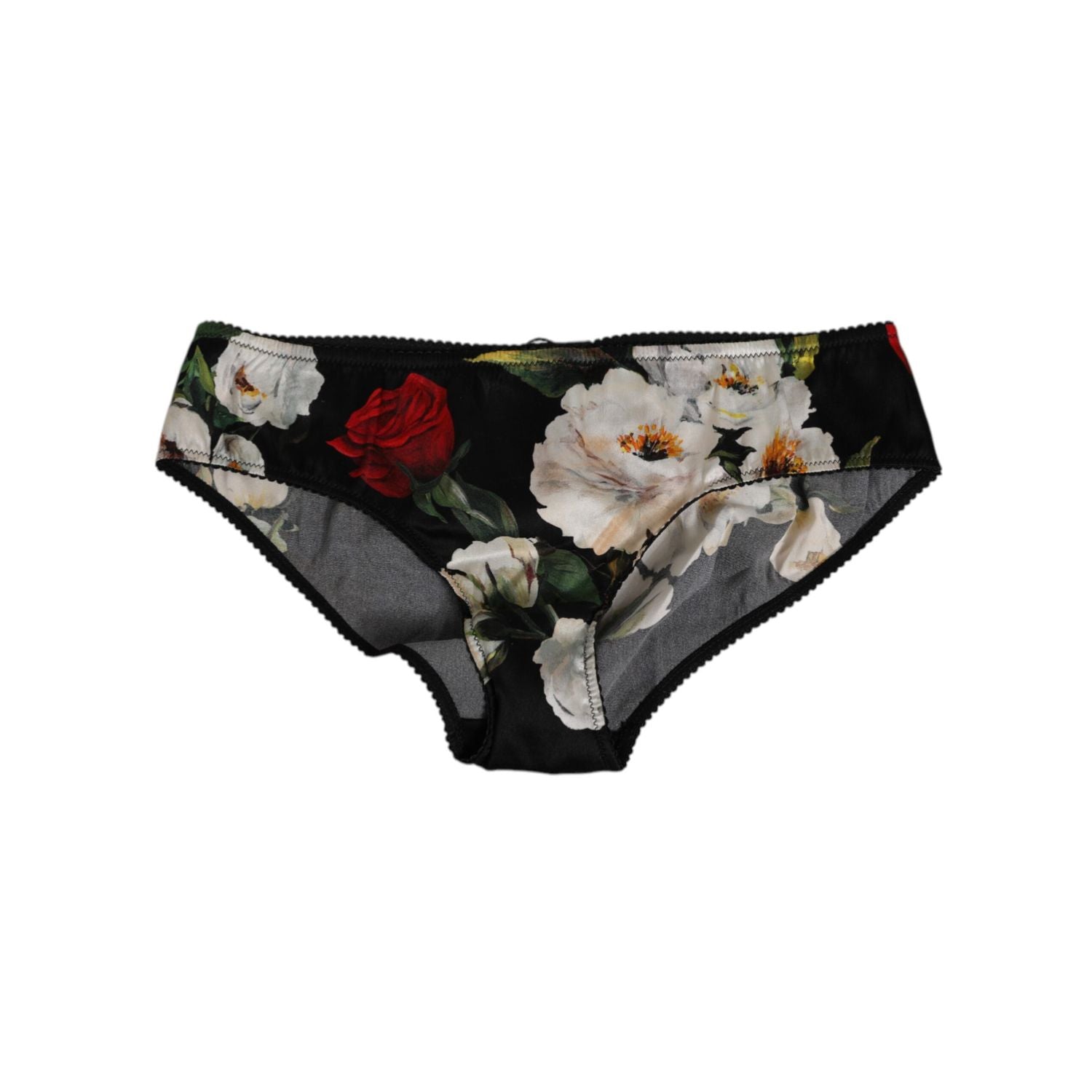 Dolce & Gabbana Black Floral Print Mid Waist Panty Underwear