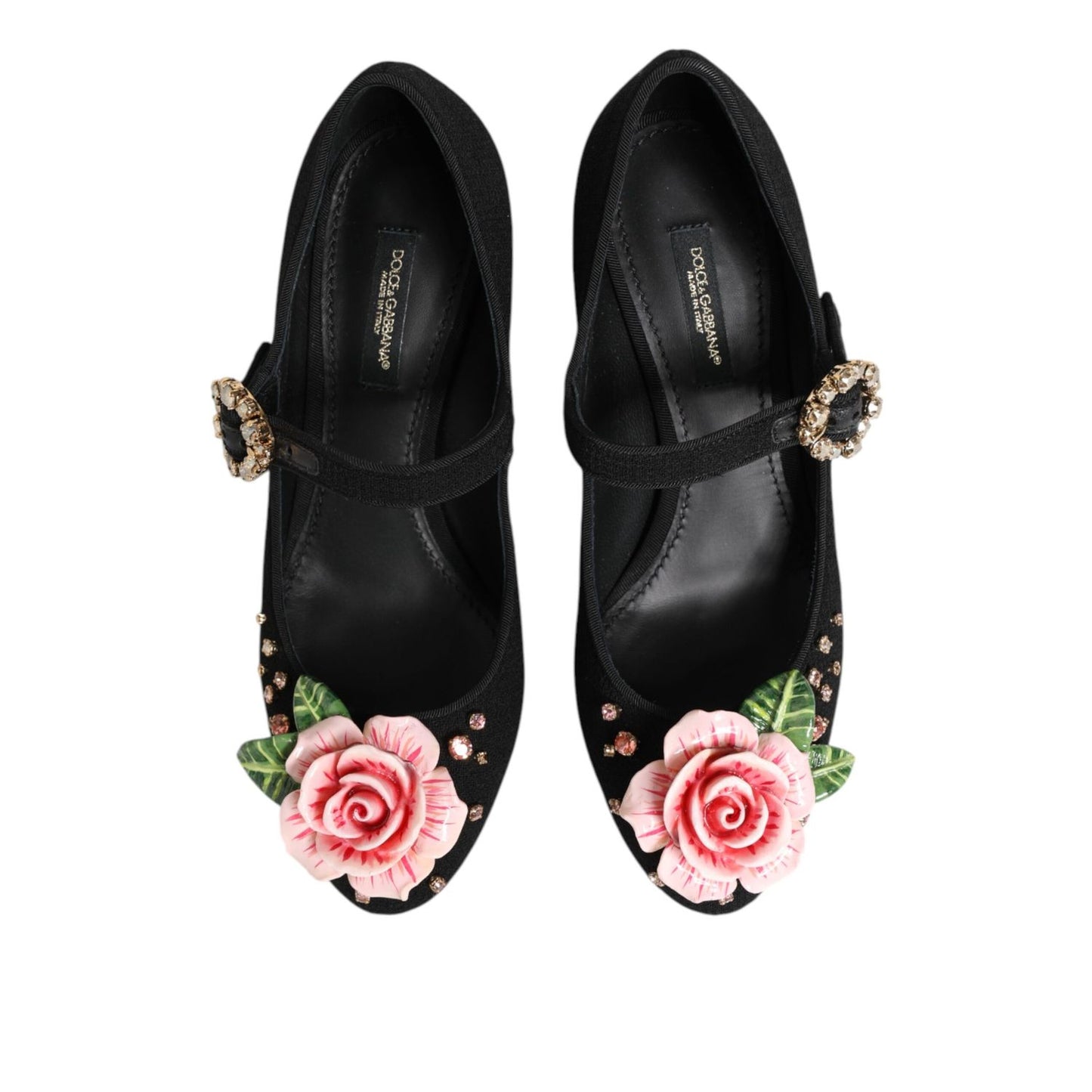 Dolce & Gabbana Black Flower Crystal Embellished Mary Jane Shoes Dolce & Gabbana