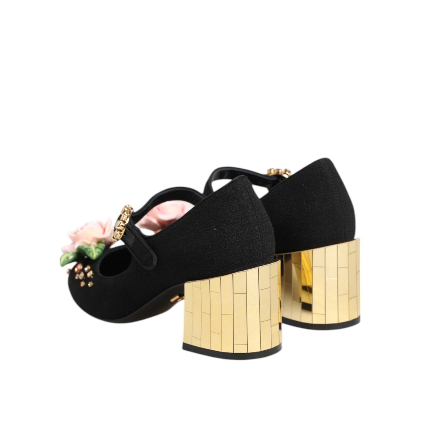 Dolce & Gabbana Black Flower Crystal Embellished Mary Jane Shoes Dolce & Gabbana