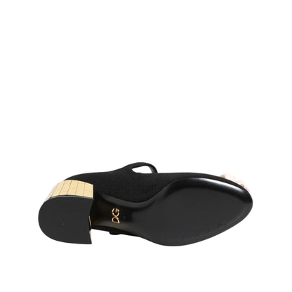 Dolce & Gabbana Black Flower Crystal Embellished Mary Jane Shoes Dolce & Gabbana