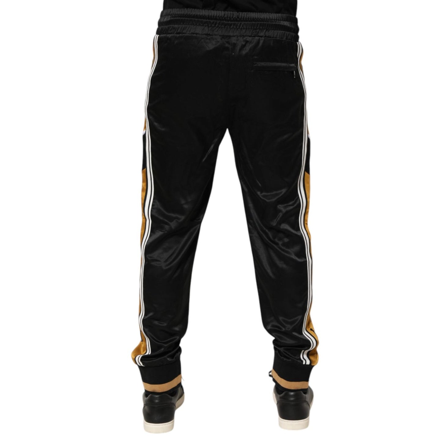 Dolce & Gabbana Black Gold Satin Crown Side Stripe Jogger Pants Dolce & Gabbana