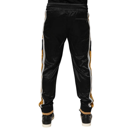 Dolce & Gabbana Black Gold Satin Crown Side Stripe Jogger Pants Dolce & Gabbana