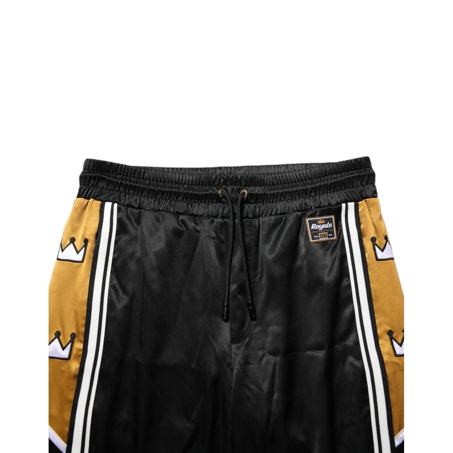 Dolce & Gabbana Black Gold Satin Crown Side Stripe Jogger Pants Dolce & Gabbana