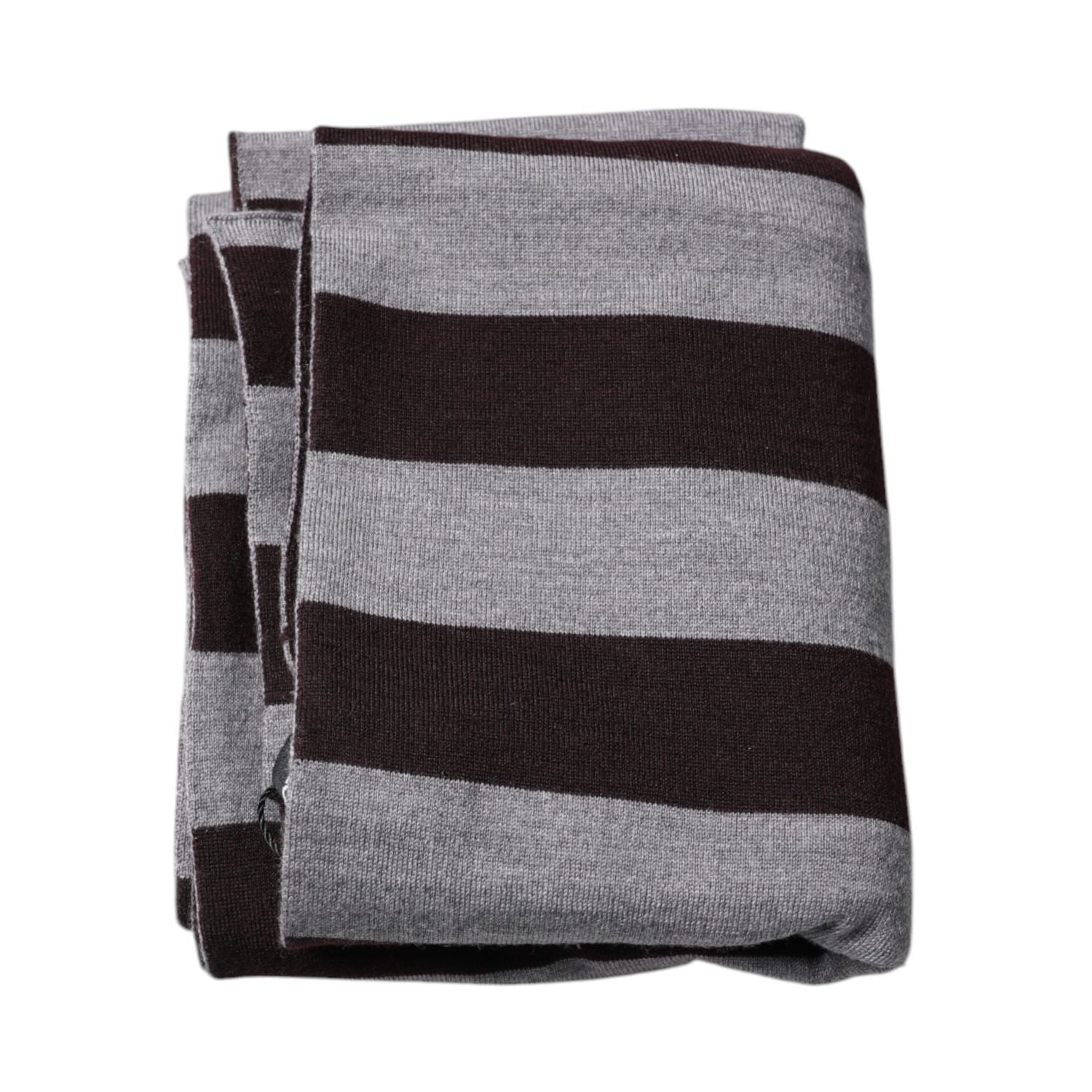 Dolce & Gabbana Black Gray Stripes Wool Neck Wrap Scarf