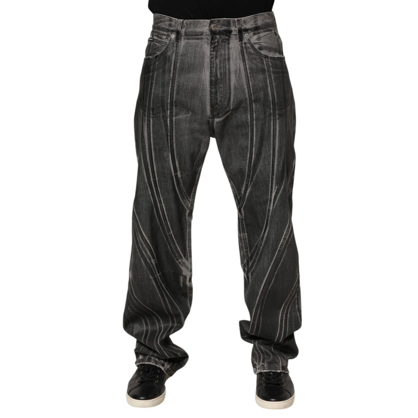 Dolce & Gabbana Black Grey Graphic Print Denim Pants Jeans Dolce & Gabbana