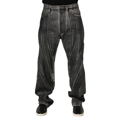 Dolce & Gabbana Black Grey Graphic Print Denim Pants Jeans Dolce & Gabbana
