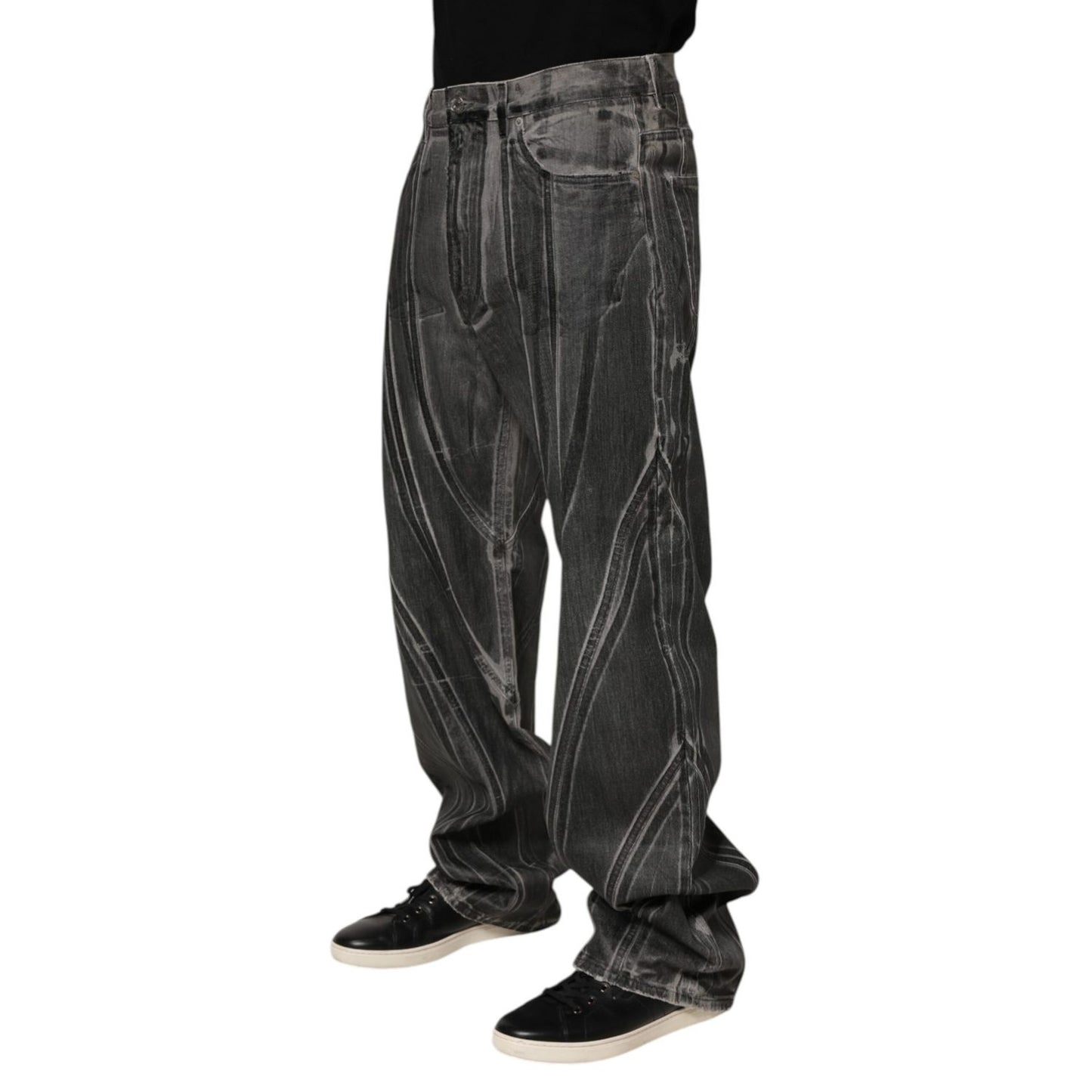 Dolce & Gabbana Black Grey Graphic Print Denim Pants Jeans Dolce & Gabbana
