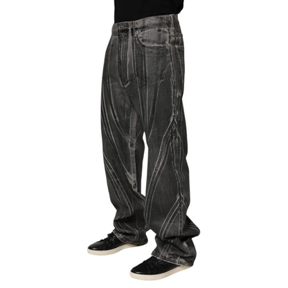 Dolce & Gabbana Black Grey Graphic Print Denim Pants Jeans Dolce & Gabbana