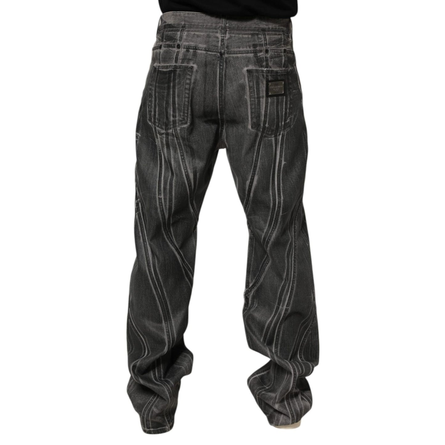 Dolce & Gabbana Black Grey Graphic Print Denim Pants Jeans Dolce & Gabbana