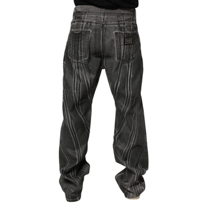 Dolce & Gabbana Black Grey Graphic Print Denim Pants Jeans Dolce & Gabbana